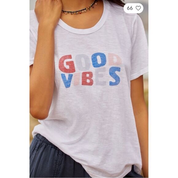 NEW Anthropologie Sundry Good Vibes Supersoft Light Graphic Tee Shirt Medium - Picture 2 of 3